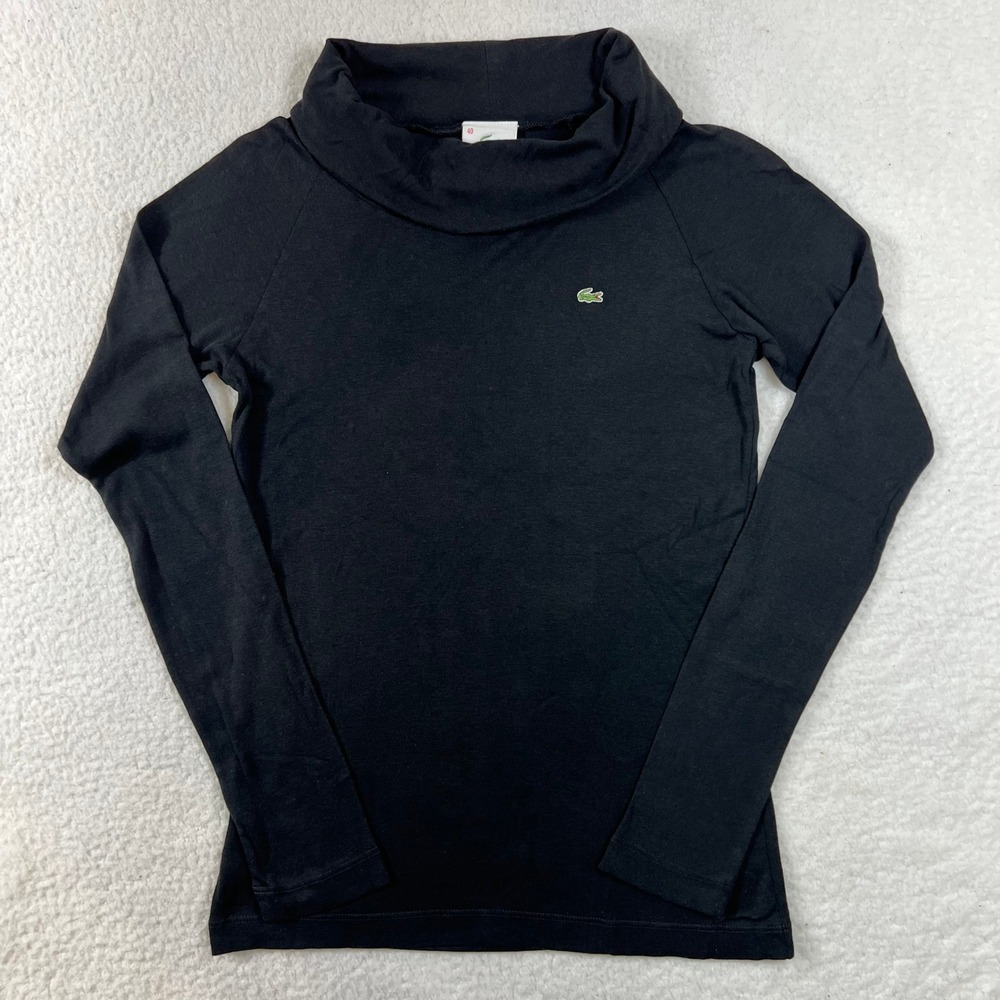 Lacoste Women Black Cotton‎ Cowl Neck Long Sleeve Top US Size M (EU/8) VTG